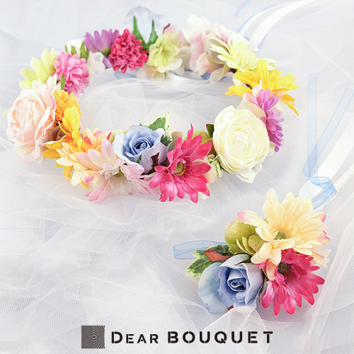 Dear Bouquet / ウェディング 花冠 花かんむり ＋ ブートニア セット 